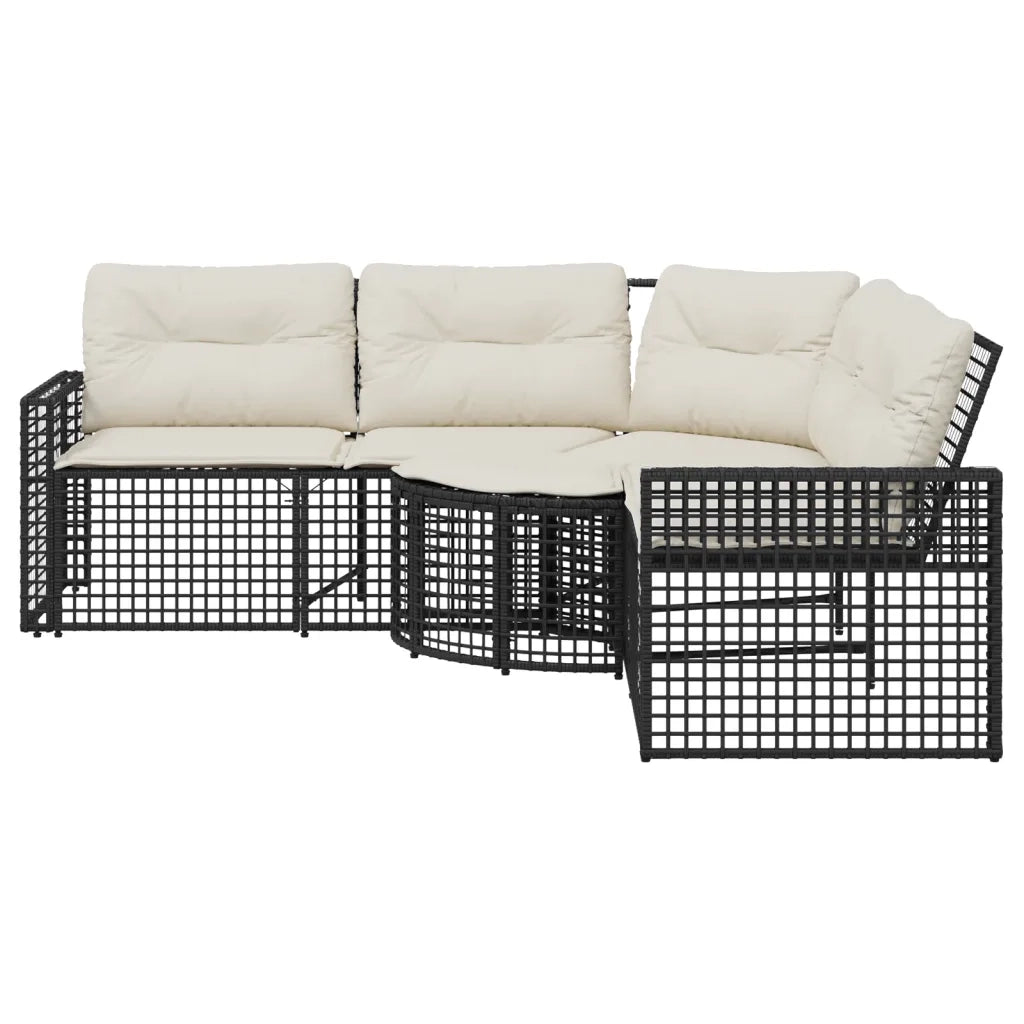 Divano da Giardino a L con Cuscini e Pouf-Sofa da Giardino-Divano da esterno Nero in Polyrattan 776273