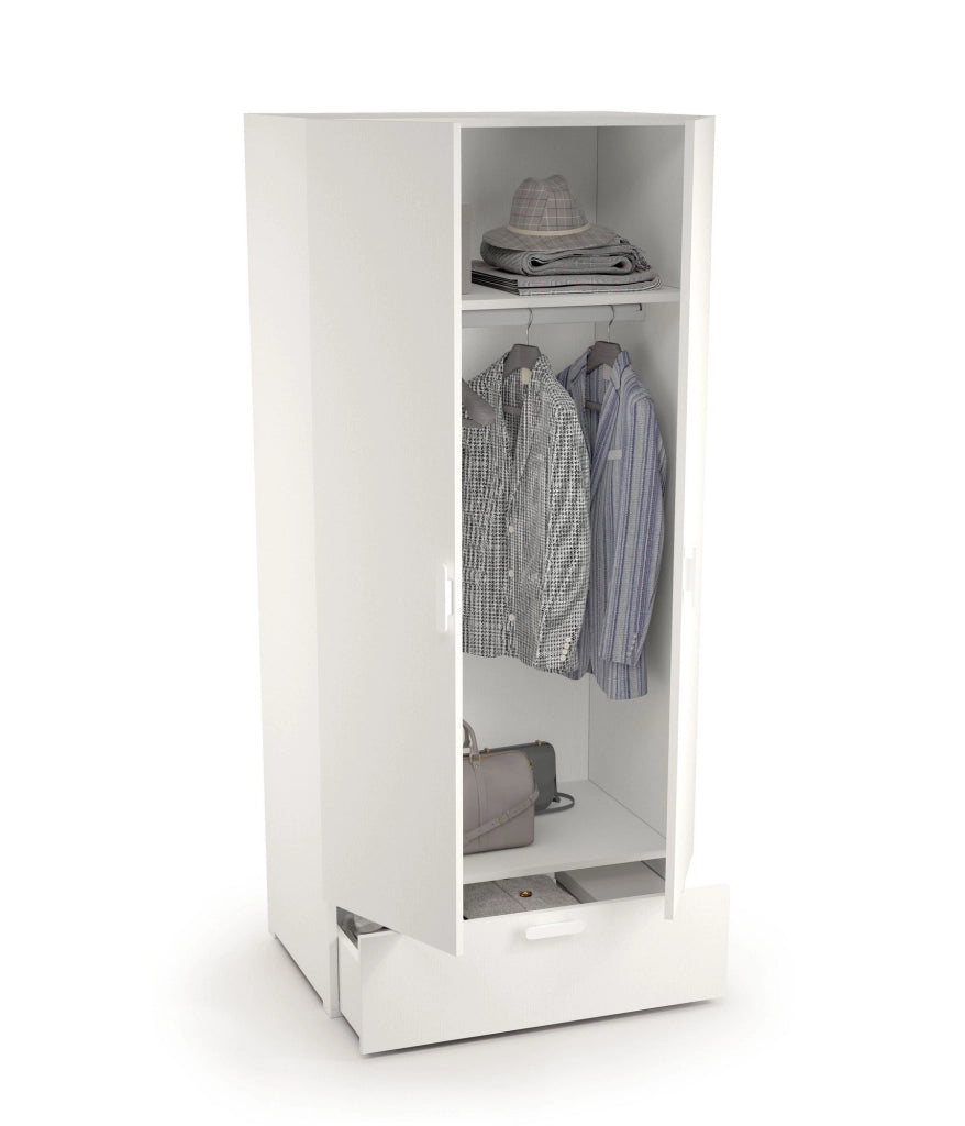 Armadio Camera da Letto Centaurea, Guardaroba 2 Ante Appendiabiti Made in Italy, 52.00x180.00h cm Bianco