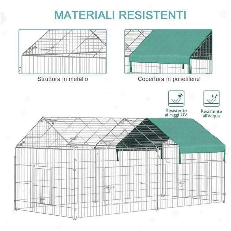 RECINTO PER ANIMALI CON TELO DI COPERTURA IN ACCIAIO CON PORTE, 220X103X103CM