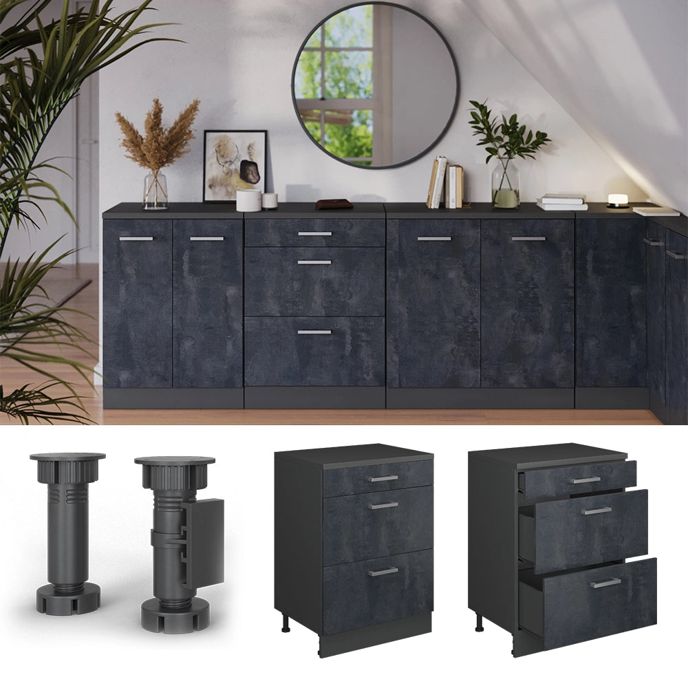 Mobile per mansarda Rion Calce nera/Antracite 60 x 83.8 cm senza inclinazione con 3 cassetti Vicco