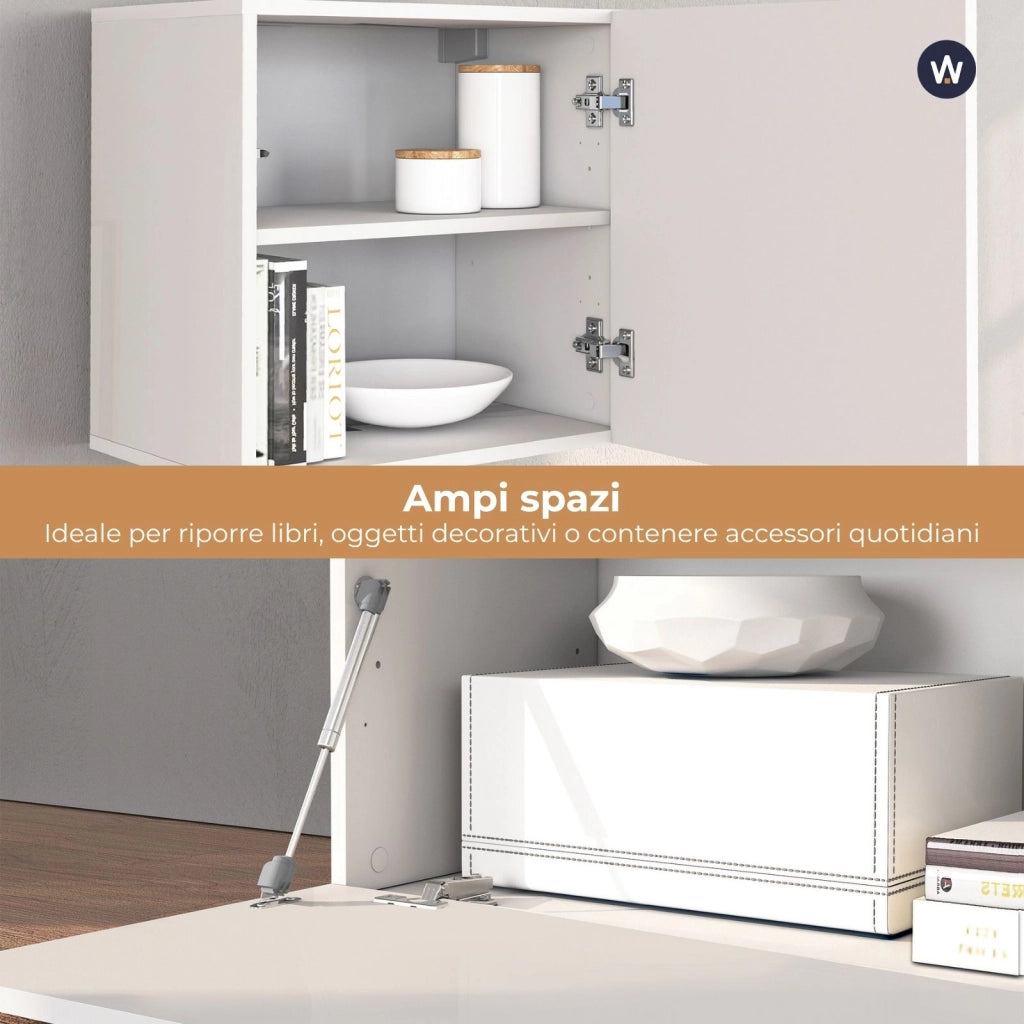 WHOUS Parete attrezzata Chronos set soggiorno bianco lucido e rovere 180/290x40 cm