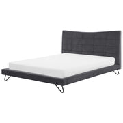 Letto 180 x 200 cm in velluto grigio struttura imbottita gambe a forcina in metallo testiera trapuntata