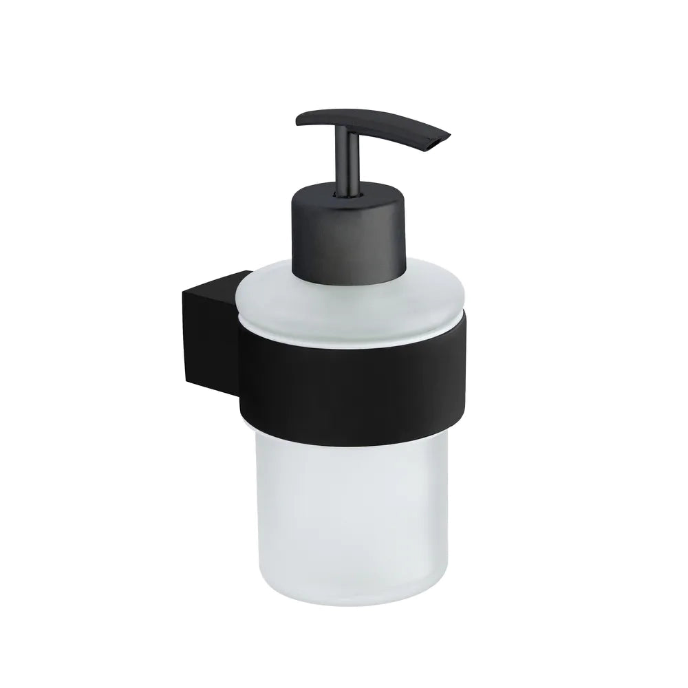 Dispenser sapone a muro in zinco nero opaco e bicchiere in vetro | Brush