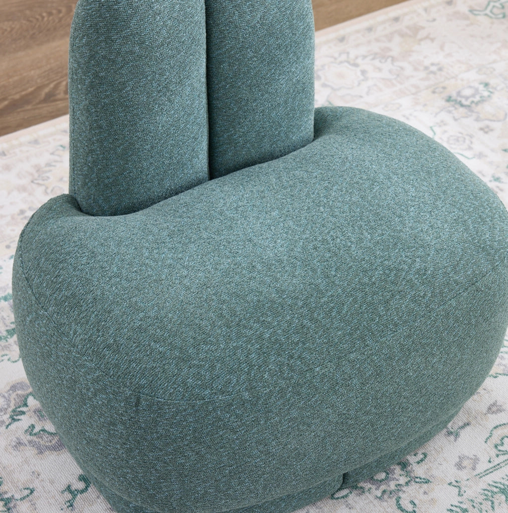 Pouf con forma di coniglio; poggiapiedi e seduta aggiuntiva in tessuto; schiuma; compensato e legno verde