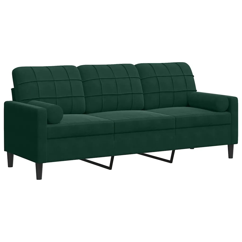 Divano a 3 Posti con Cuscini Verde Scuro 180 cm in Velluto 3278231