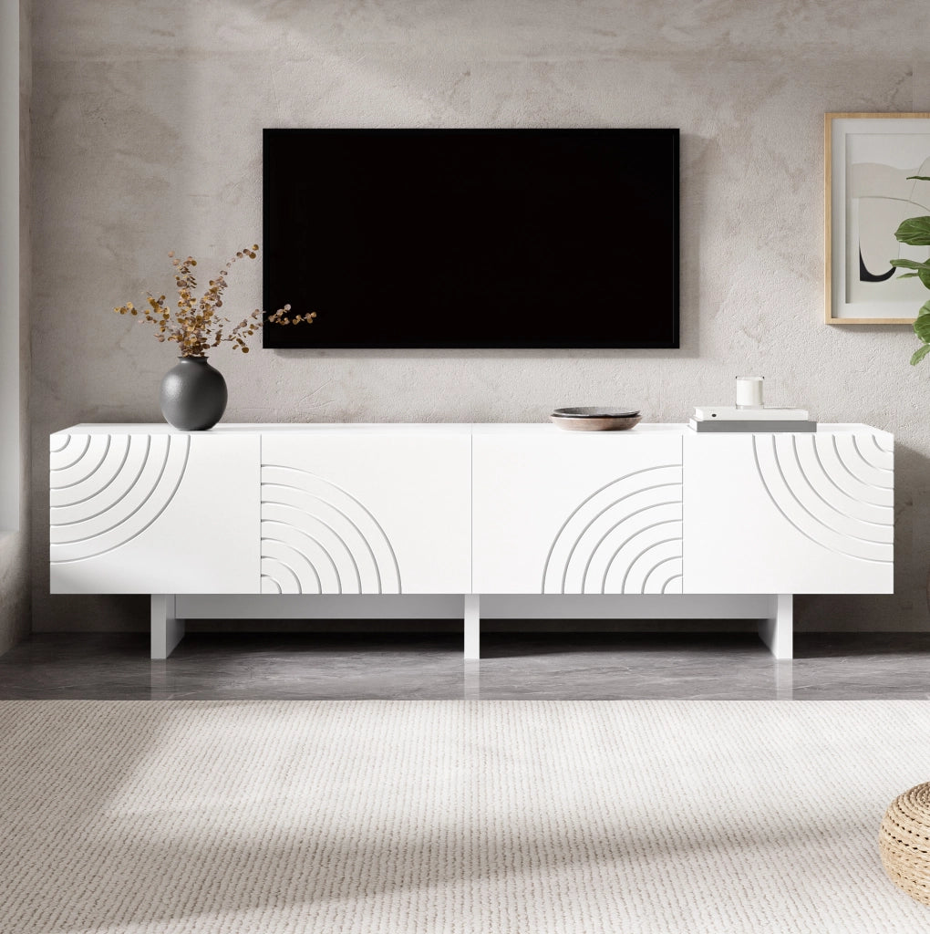 Mobile TV bianco 170 cm con 4 ante a rilievo e passacavi