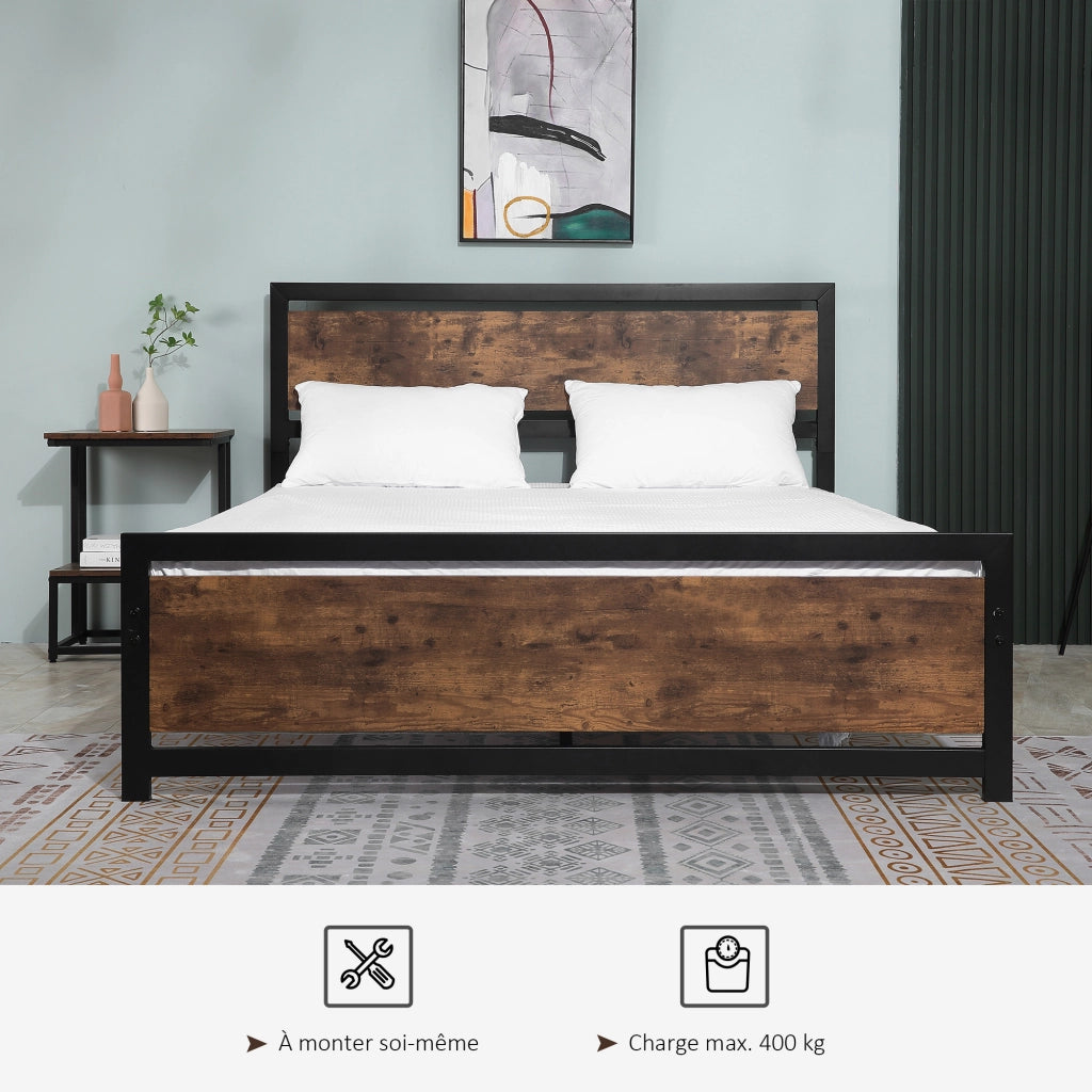 Letto Matrimoniale in Metallo con Testiera e Rete a Doghe ¨C Zephmum ¨C 160x200 cm Colore Scuro