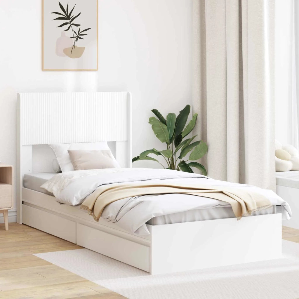 Letto singolo | Letto per adulti | Struttura del letto con stoccaggio e testata Bianco 75 x 190 cm