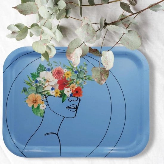 Piatti da tavola blu 37 x 28 cm in lamina - Prodotto in Francia - Design decorativo rettangolare - Piatti eleganti - Ideali per il tè