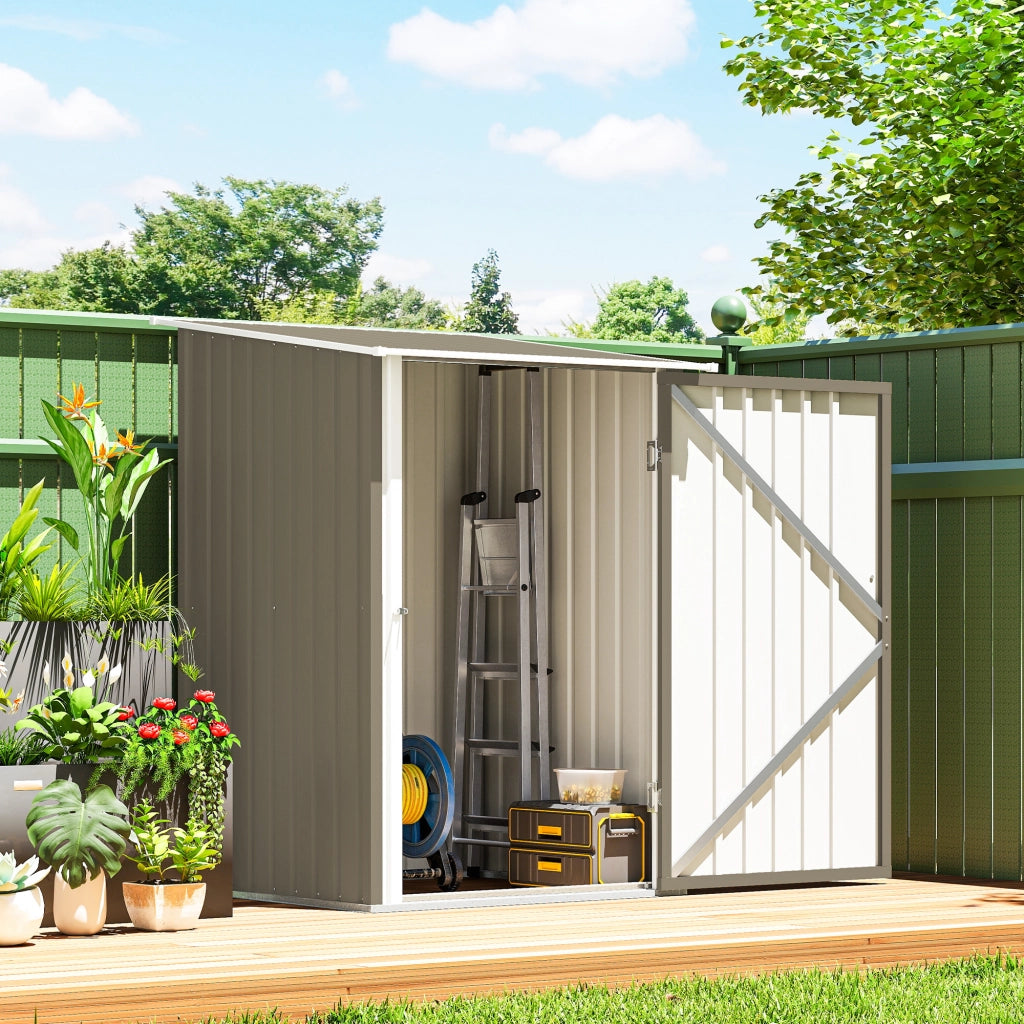 Casetta da Giardino Porta Attrezzi in Acciaio Galvanizzato con Porta, 100x104x160 cm, Marrone e Bianco