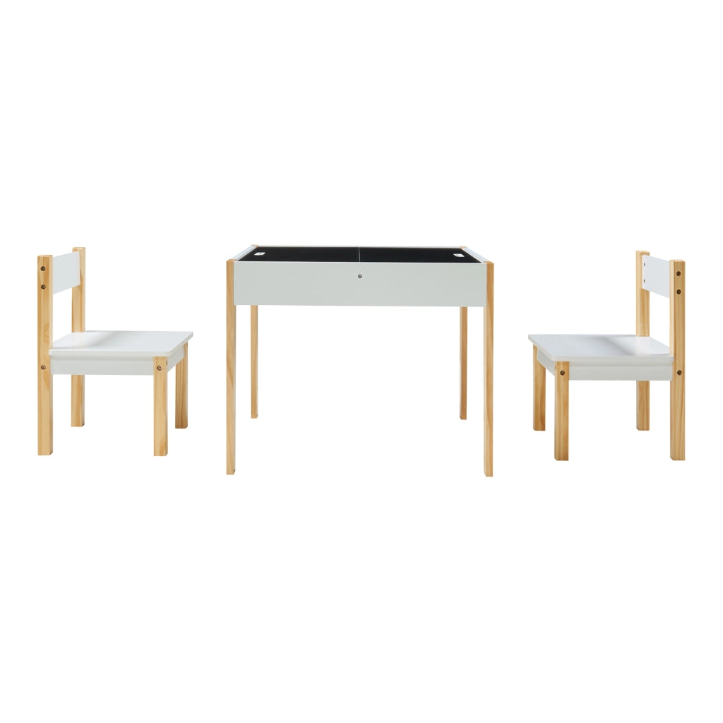 Set Mobili Smedjebacken per Cameretta Tavolo con Lavagne Rimovibili e 2 Sedie - Bianco / Naturale [en.casa]