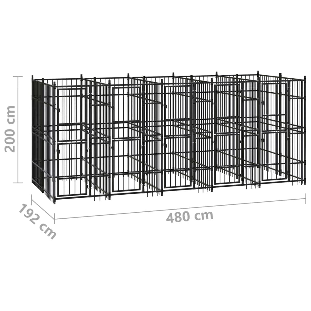 Cuccia/gabbia/recinto/zaino per cani da esterno acciaio 9,22 m² nero 02_0041887