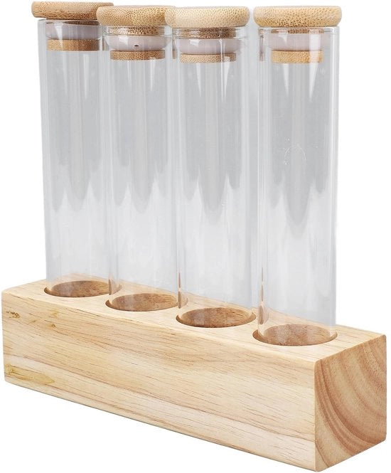 Set di conservazione per caffè - Contenitore a chiusura ermetica - Supporto in legno - Contenitore in vetro - Materiale robusto - Per uso quotidiano - Conservazione del caffè