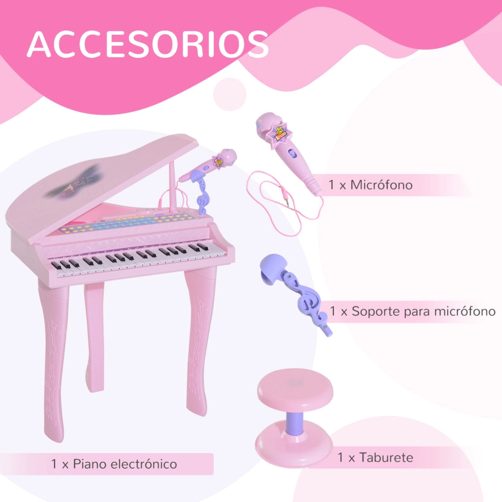 Pianoforte Elettronico per Bambini con Microfono e Luci ¨C zephmum ¨C 37 Tasti Rosa