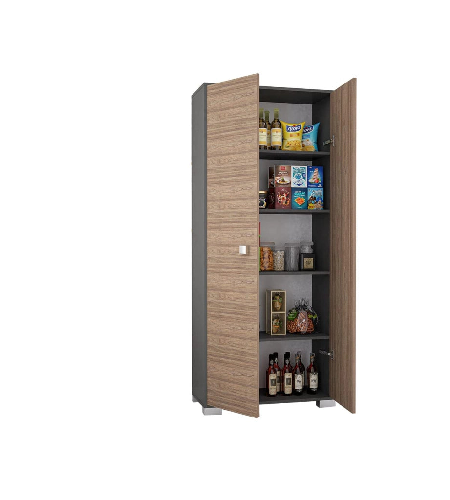 Doomostore. Armadio 2 ante Clara per la dispensa, cucina, multiuso, lavanderia, spogliatoio 75x35x180H con ripiani Antracite/Noce