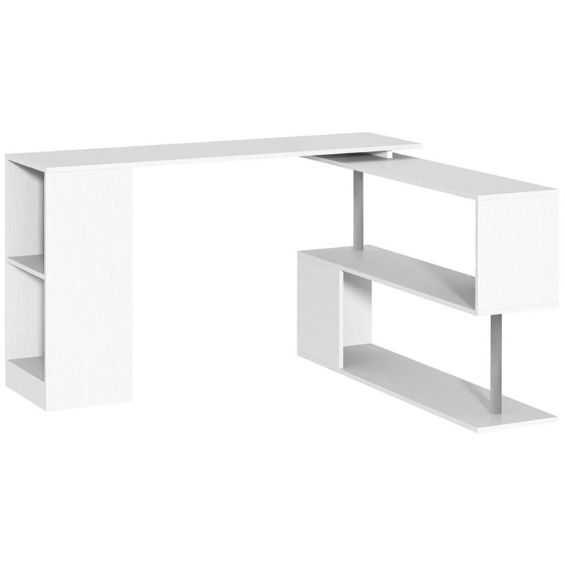SCRIVANIA MODERNA  ANGOLARE PER PC CON LIBRERIA IN LEGNO BIANCO