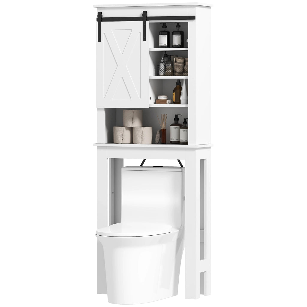 Mobile WC con porta scorrevole e 6 scomparti ¨C Zephmum ¨C Bianco