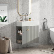 Mobile sottolavabo con lavabo in ceramica lucida, vani laterali e chiusura ammortizzata, per bagno, grigio e bianco