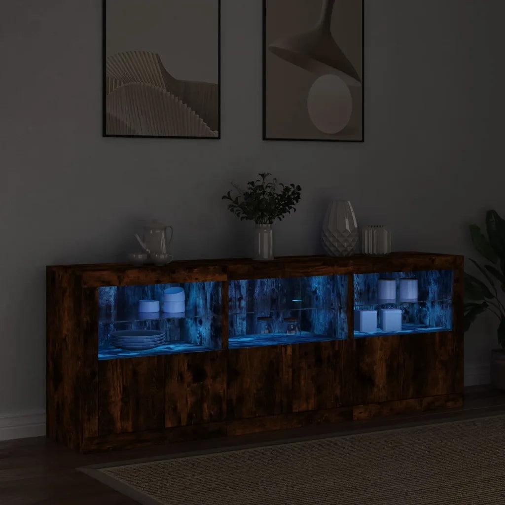 Credenza con Luci LED Rovere Fumo 181,5x37x67 cm 3209006