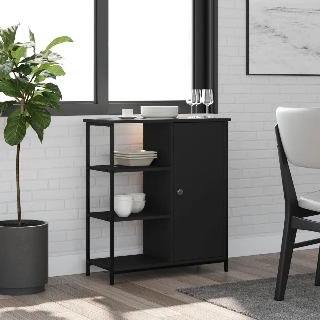 Credenza-Buffet-Armadio da cucina Nera 70x30x80 cm in Legno Multistrato 861292