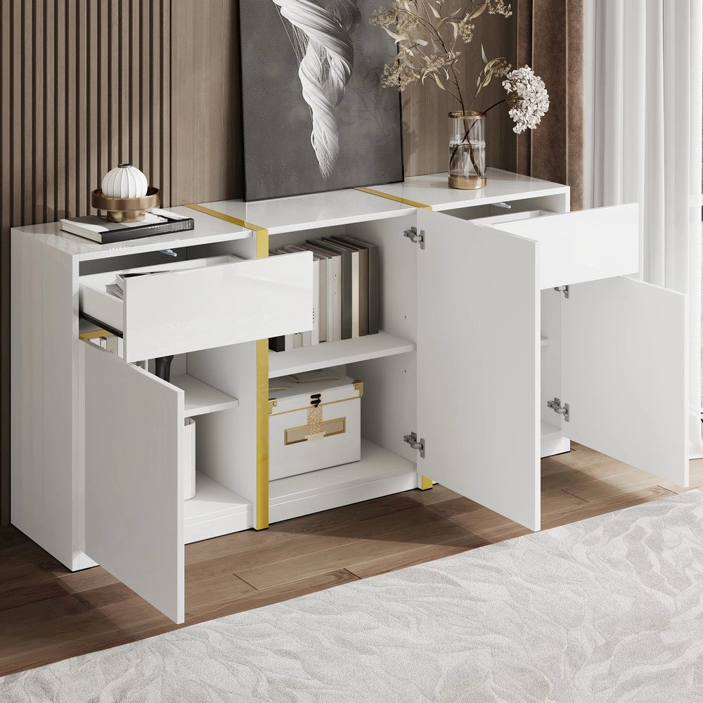 Credenza Lucida ¨C MINIMAL ¨C Bianco Lucido, 3 Ante, 2 Cassetti, Soggiorno Ingresso