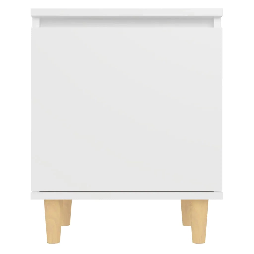 Comodino | Armadio da Notte | Mobiletto da notte con Gambe in Legno Massello Bianco 40x30x50 cm