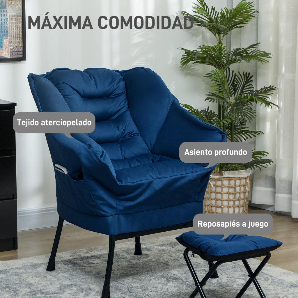 Poltrona Relax con Poggiapiedi ¨C Zephmum ¨C Blu Tessuto 88x98x108