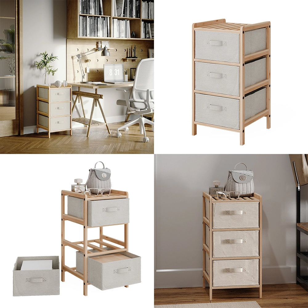 Vicco Mobile da bagno Beige 34.5 x 67 cm con 3 cassetti in tessuto