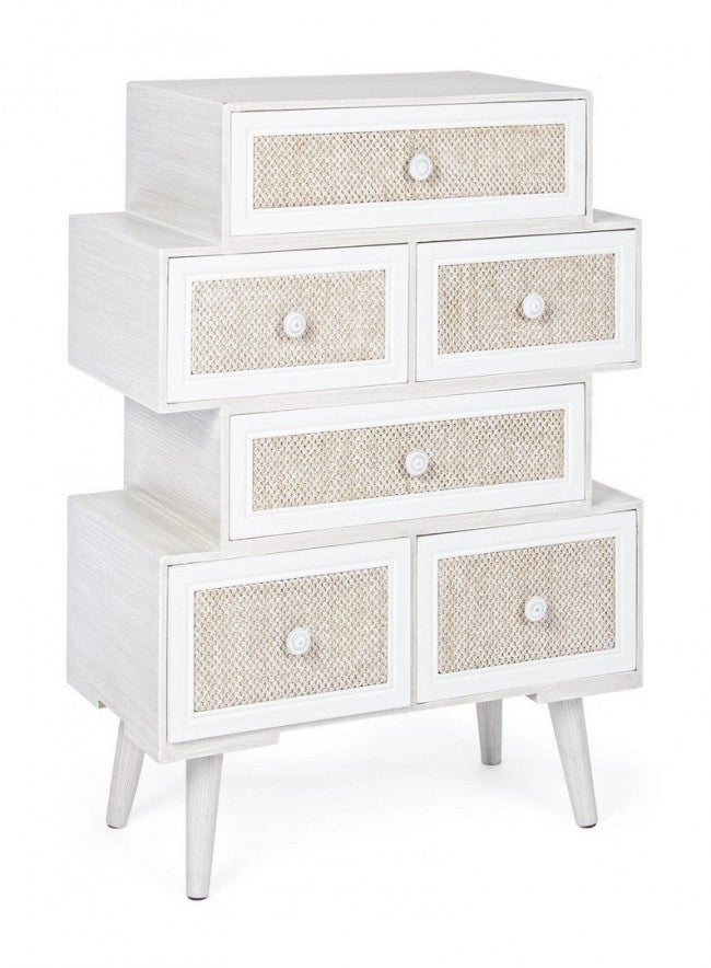 Cassettiera Legno Bianco Boho da Interno - MONIQUE
