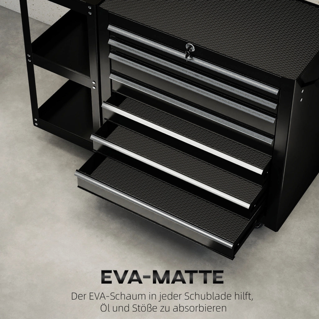 Carrello per utensili con 7 cassetti e scaffale laterale rimovibile ¨C zephmum ¨C Nero, metallo, 96x33.5x75 cm