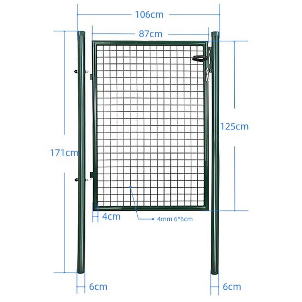 Cancello Pedonale in Metallo Verde 106x171 cm con Chiave per Recinzione Giardino