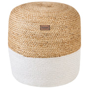 Pouf ottomana bianco iuta perline EPS riempimento rotondo ø 46 cm stile boho
