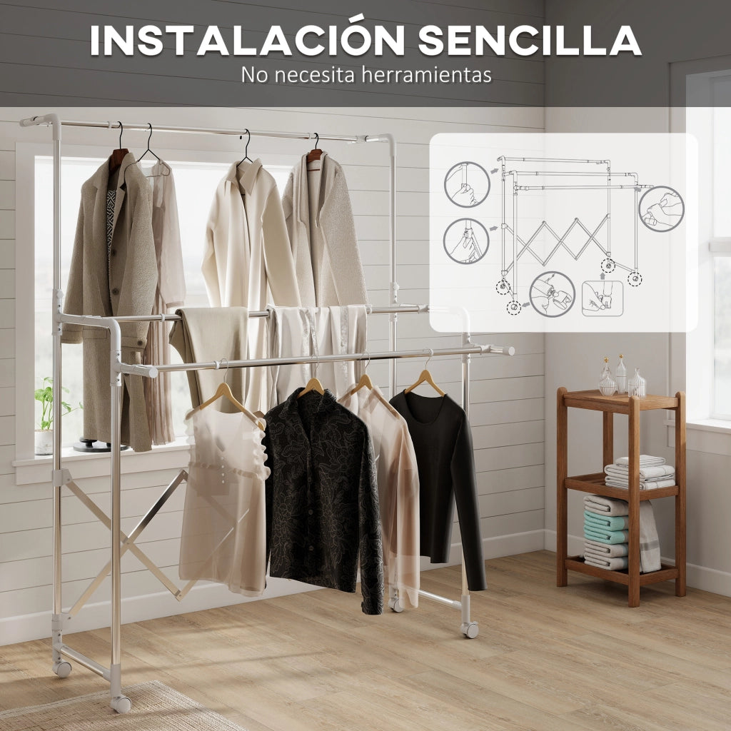 Tenditoio Pieghevole 3 Livelli ¨C Zephmum ¨C Acciaio Inox 4 Ruote Regolabili