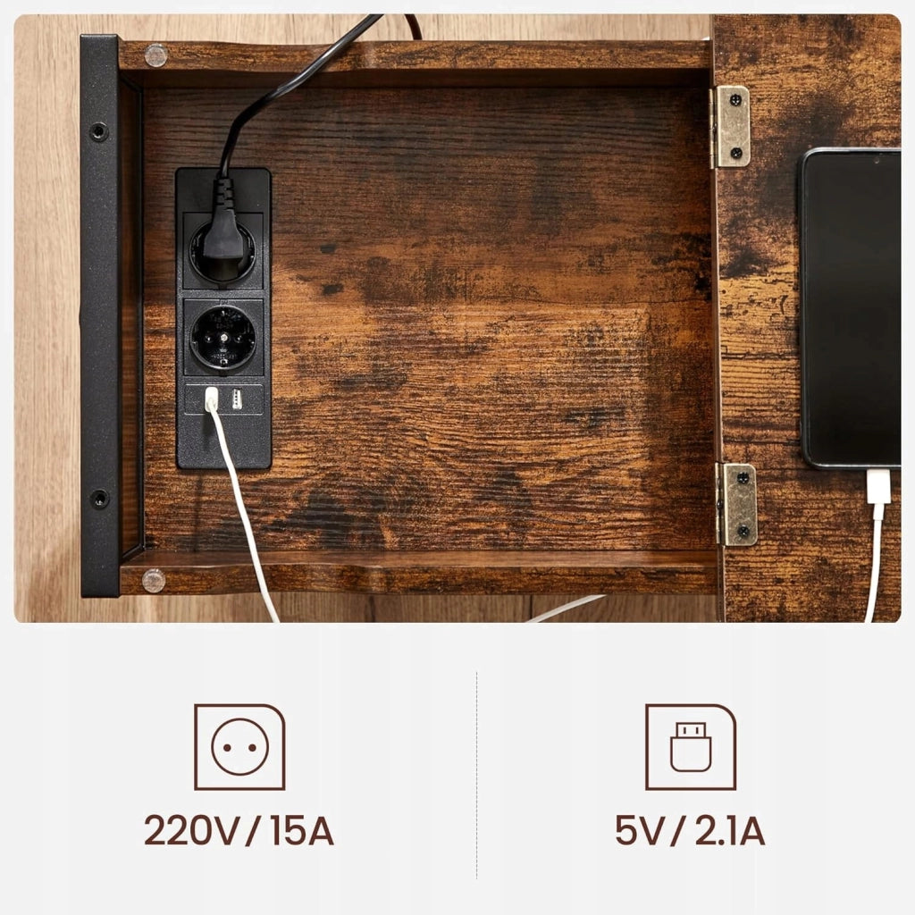 Tavolino laterale in stile loft rustico marrone Valora con ripiano | Vintage