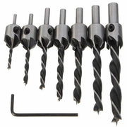 Set di fori HSS per rifilatura di legno con 7 pezzi da 3-10 mm con chiave in acciaio inox grigio argento