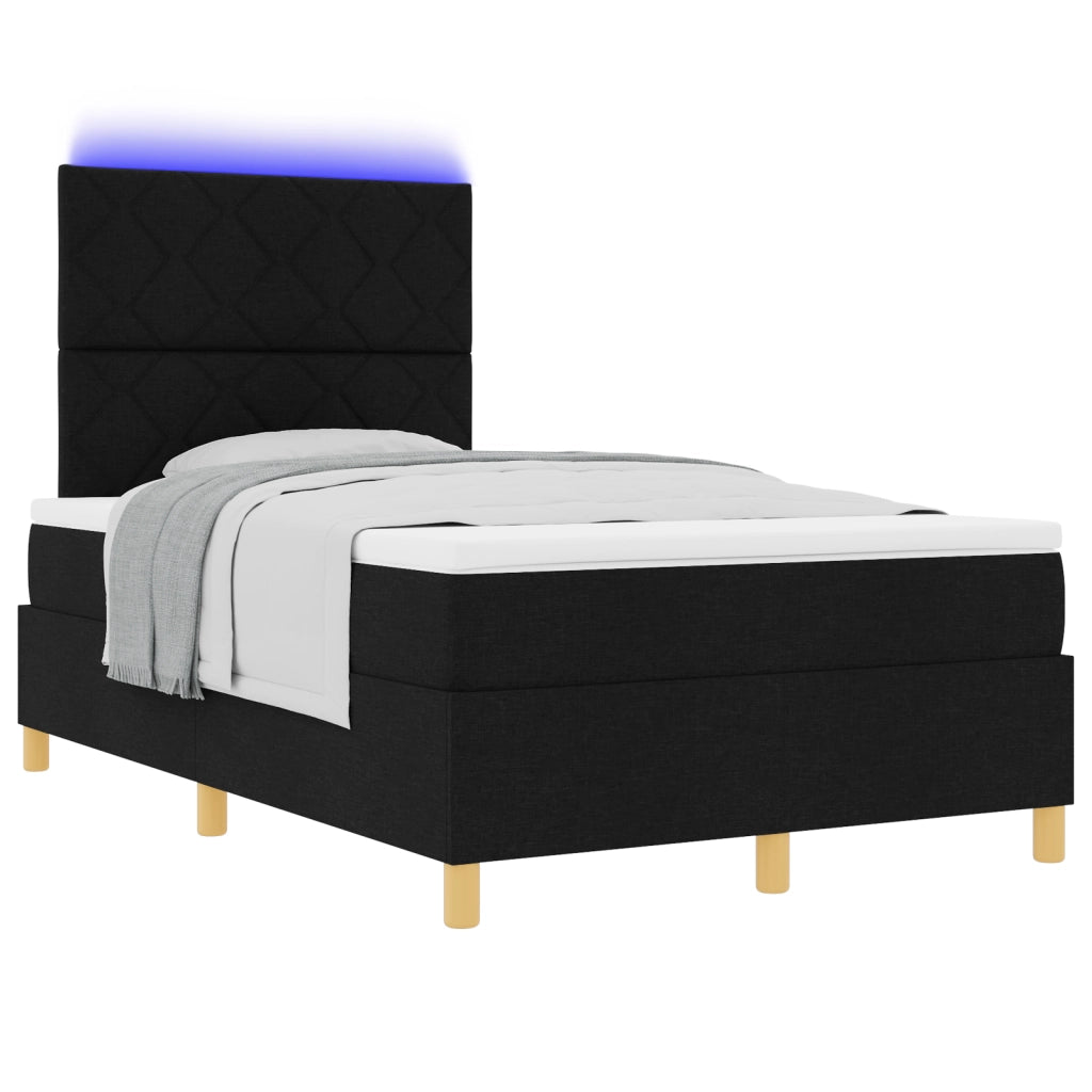 Letto con Box Spring e Materasso & LED Nero 120x200 cm Tessuto