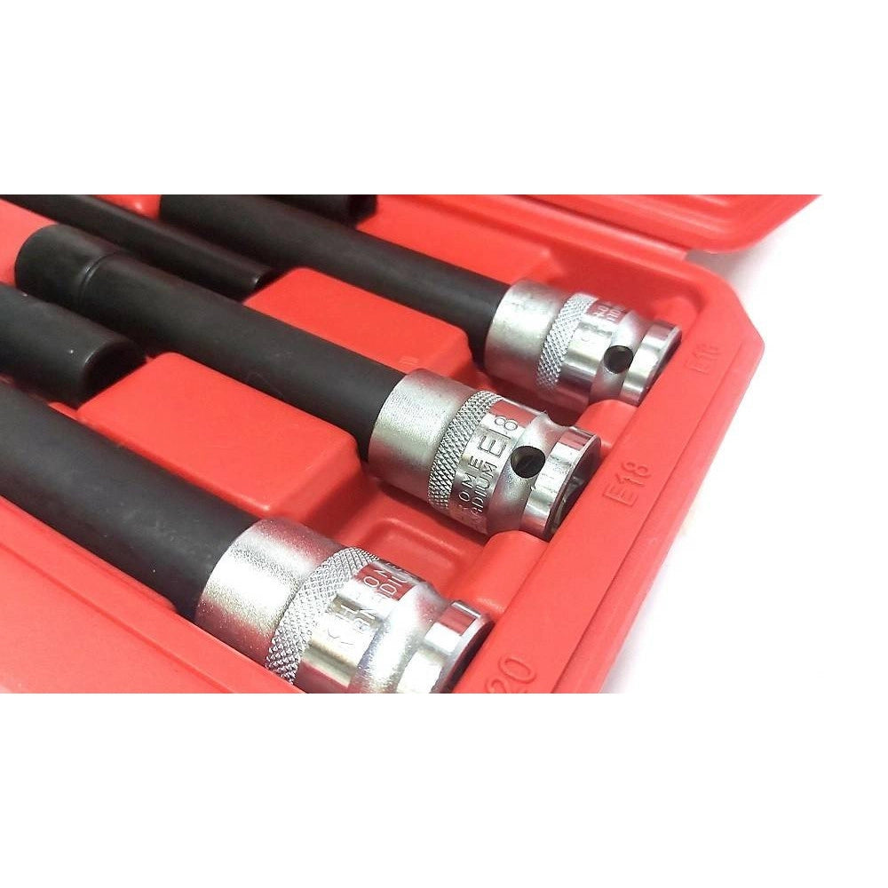 Trade Shop - Bussola Chiavi Torx Femmina Set Lunghi E10-e20 Testa Cilindro Attacco 1/2 Quadro -