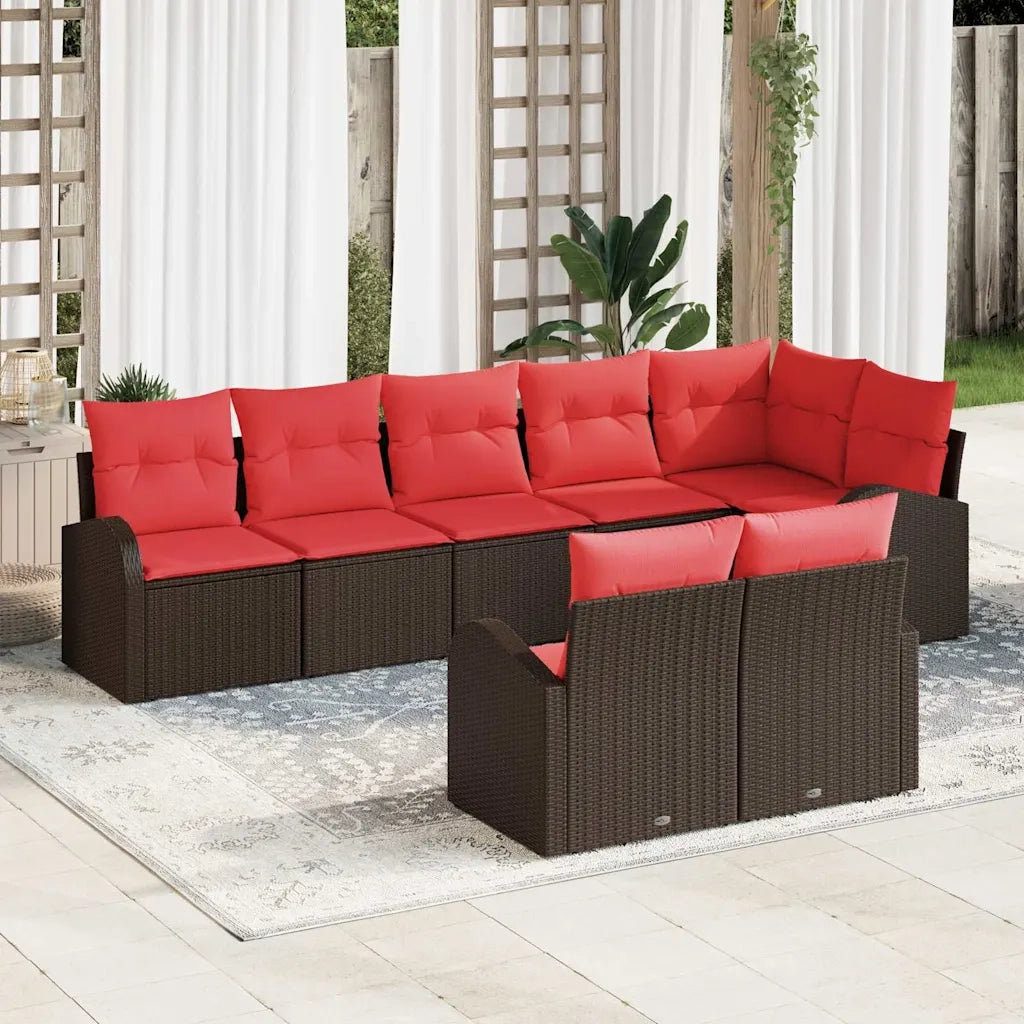 Set Divano da Giardino 8 pcs Marrone e Rosso polyrattan 3354763