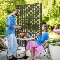 Pannello Decorativo per la Privacy, Paravento da Esterno a Motivo Geometrico Traforato in Metallo, 122 x 45 x 198 cm, Nero