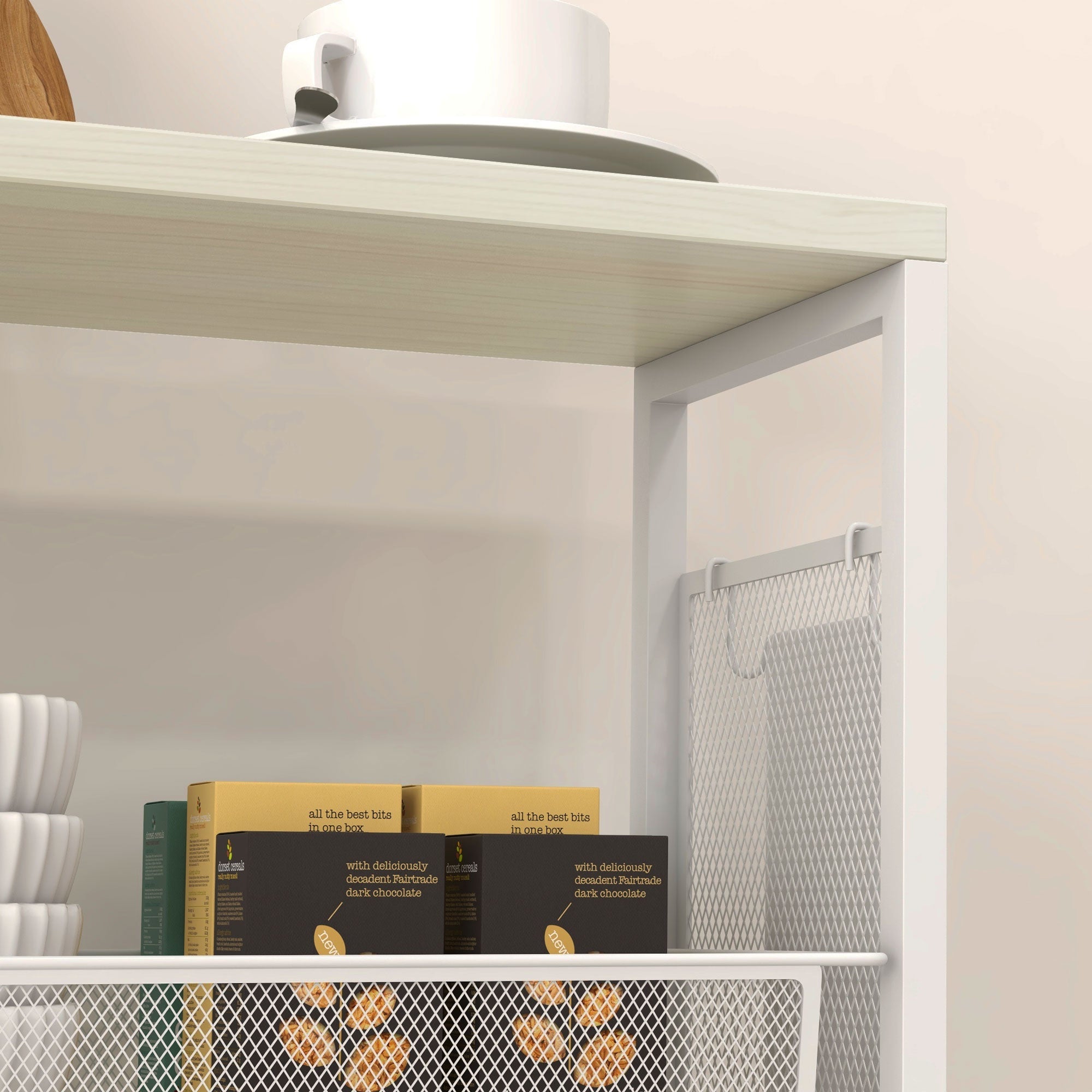 Carrello da Cucina 3 Livelli 58x18,5x87 cm in Truciolato e Acciaio Bianco