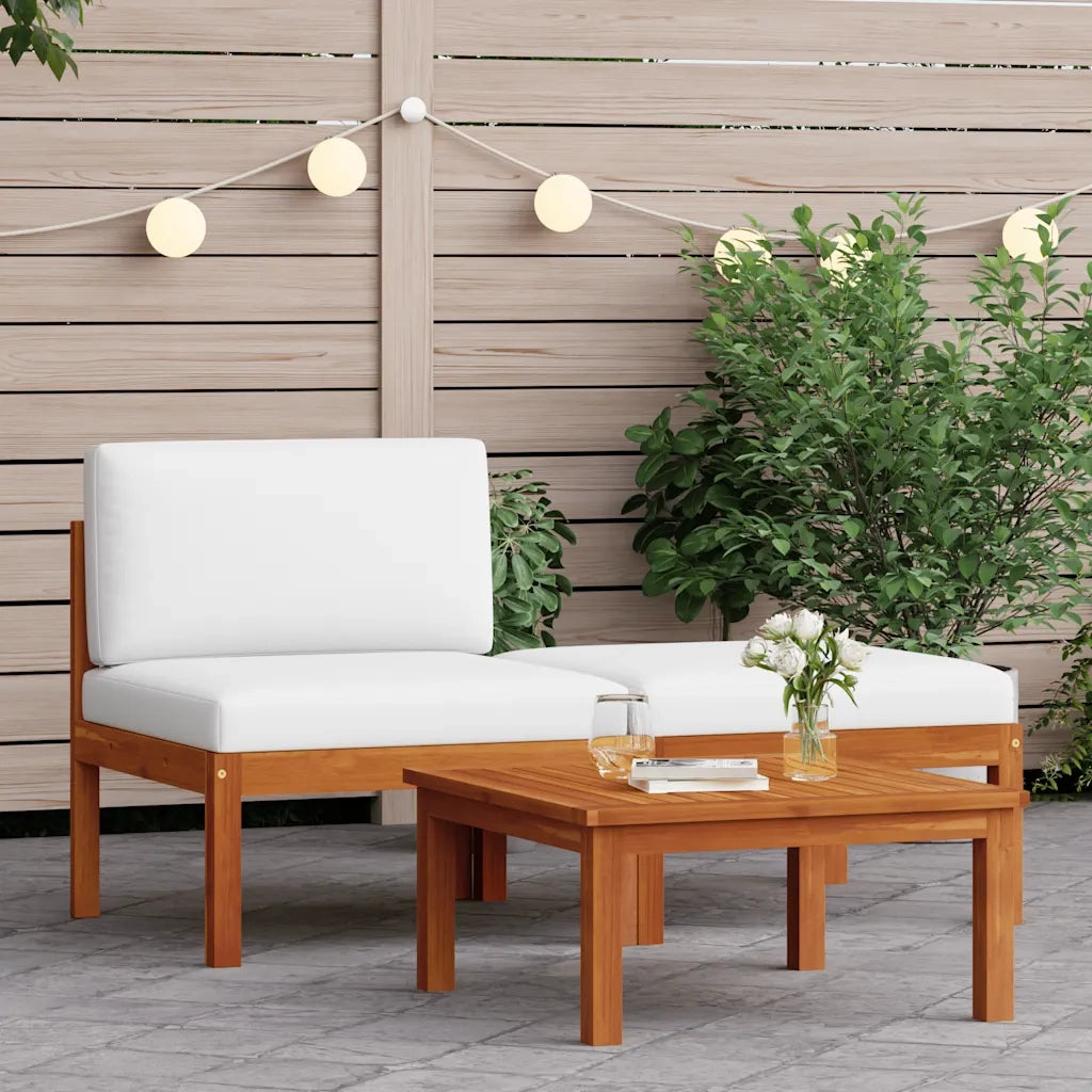 Set da giardino 3 pz | Set Salotto da Giardino con cuscini in legno di acacia e corda