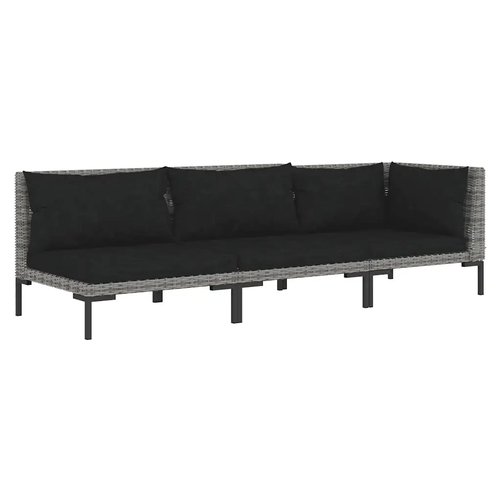 Set Divani da Giardino 3 pz Grigio Scuro Polyrattan Mezzo Tondo