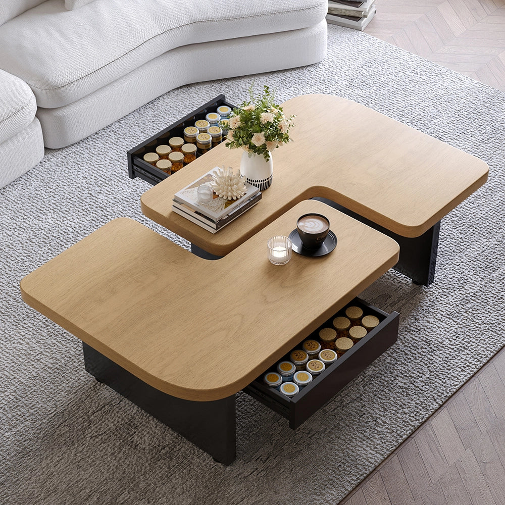 Tavolino-Xylo-LED legno ecologico 2in1 2 cassetti