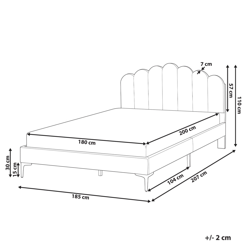 Letto matrimoniale 180 x 200 cm velluto Gambe in metallo beige con testiera e base a doghe