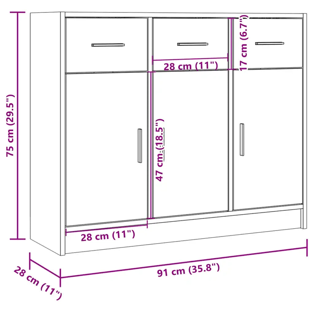 Credenza Rovere Sonoma 91x28x75 cm in Legno Multistrato 823011