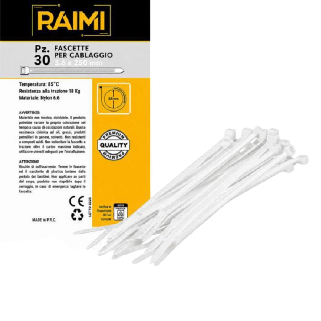 EcoPrice Fascette Cablaggio 3.6x250mm 30pz Bianco RM-FC3625B