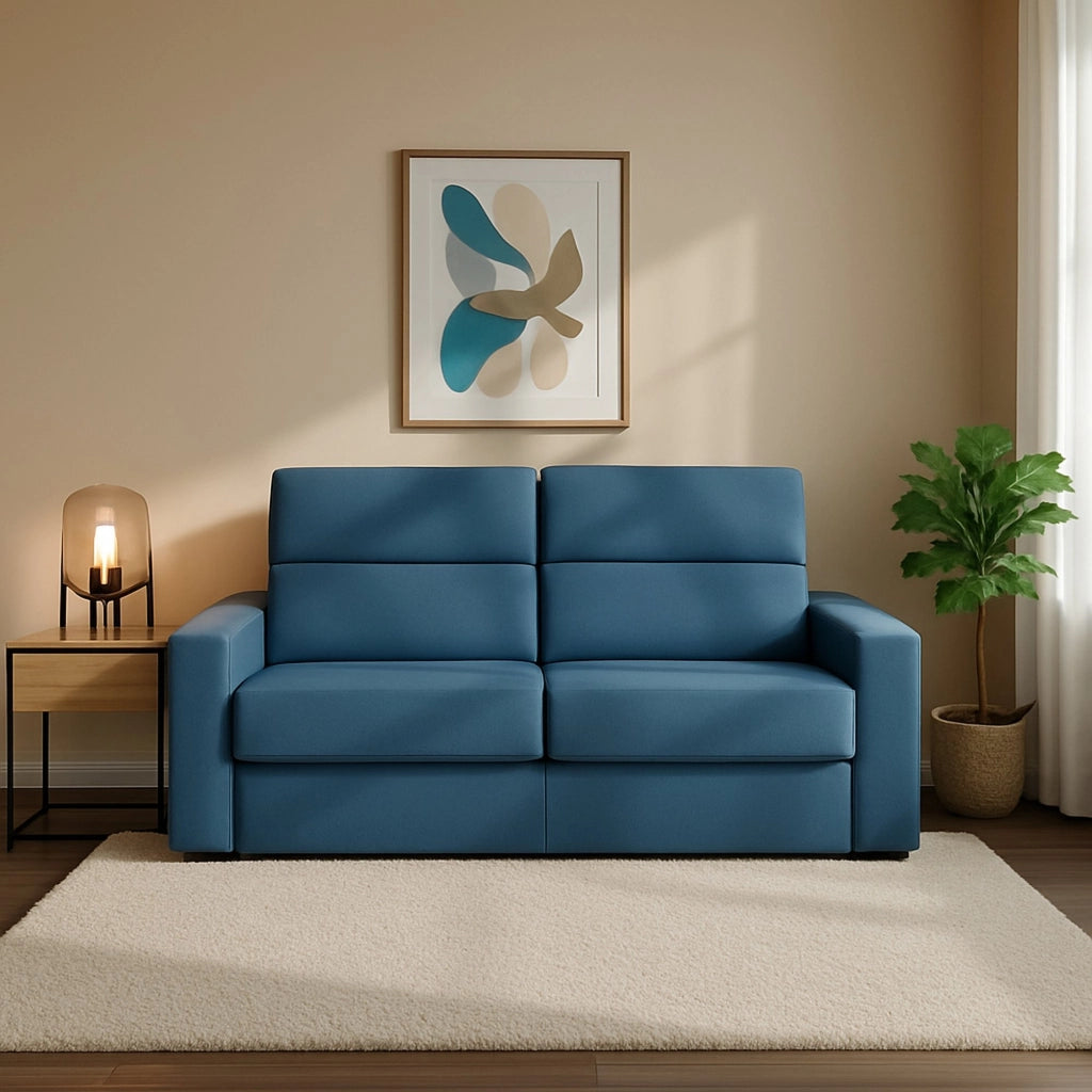 Ecate, Divano Letto 2 Posti Sfoderabile Made in Italy, 200x95 cm blu