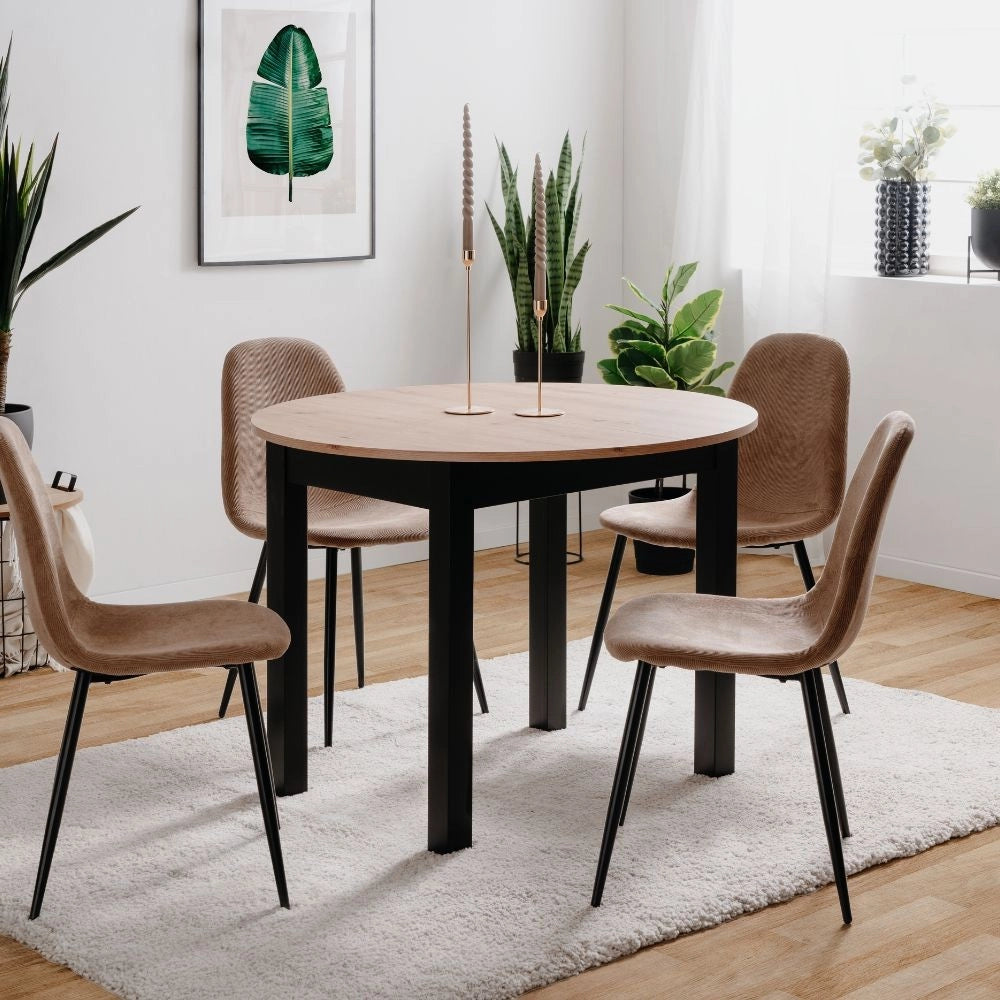 Tavolo rotondo allungabile Coburg100 100x100x76H colore quercia e nero