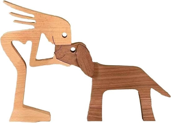 Decorazione da tavolo per uomo e cane - creativa decorazione da tavolo - sculture in legno artigianali - decorazione da tavolo per libreria - incantevole - stile B - accessori unici per la casa - design artigianale