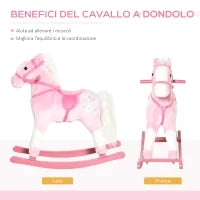Cavallo a Dondolo in Legno con Suono Animale Regalo Giocattolo per i Bambini, 74 x 28 x 65 cm, Rosa